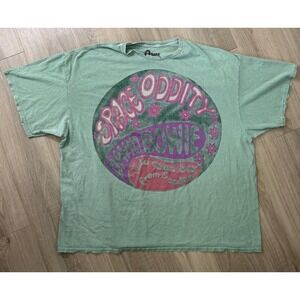 David Bowie Space Oddity Distressed Graphic T-Shirt Green L/XL Rock Band Tee